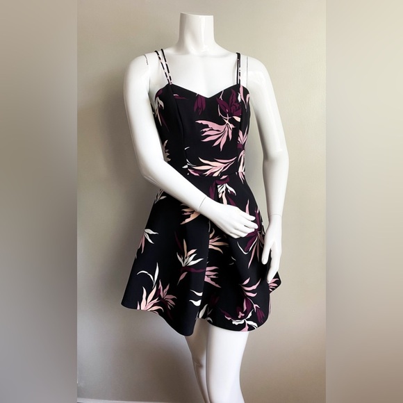 ANTHROPOLOGIE KEEPSAKE The Label Black Pink Black Fit Flare Fiction Dress Floral - Picture 7 of 10